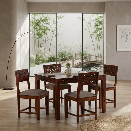 PRITI Sheesham Wood 4 Seater Dining Set in Walnut Finish