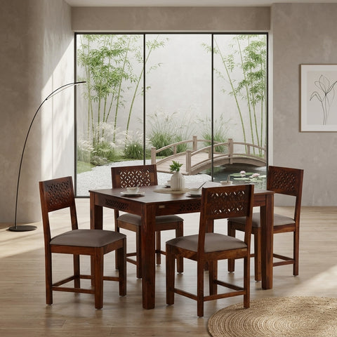 PRITI Sheesham Wood 4 Seater Dining Set in Walnut Finish