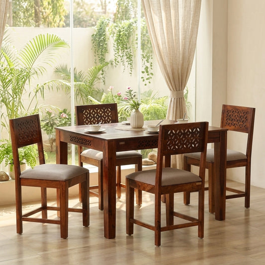 PRITI Sheesham Wood 4 Seater Dining Set in Walnut Finish