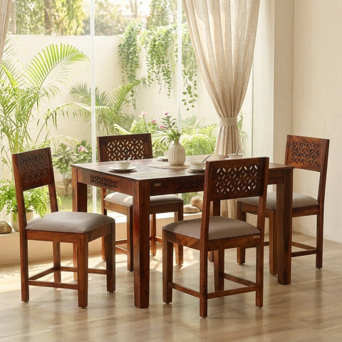 PRITI Sheesham Wood 4 Seater Dining Set in Walnut Finish