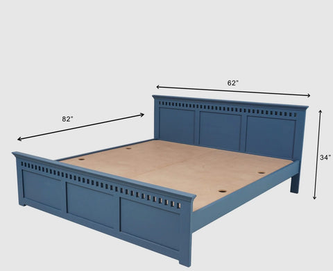 PRITI Solid Wood Queen Size Bed - Blue