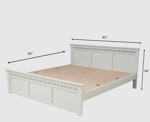 PRITI Solid Wood Queen Size Bed - Milky White