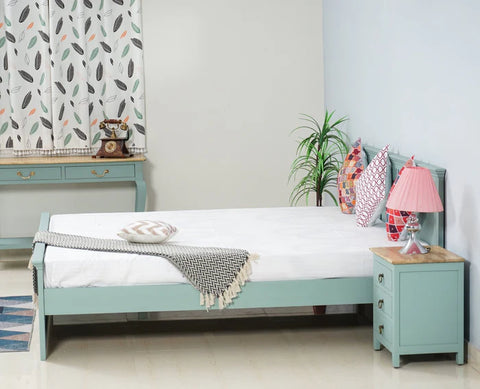 PRITI Solid Wood Queen Size Bed - Silt Green
