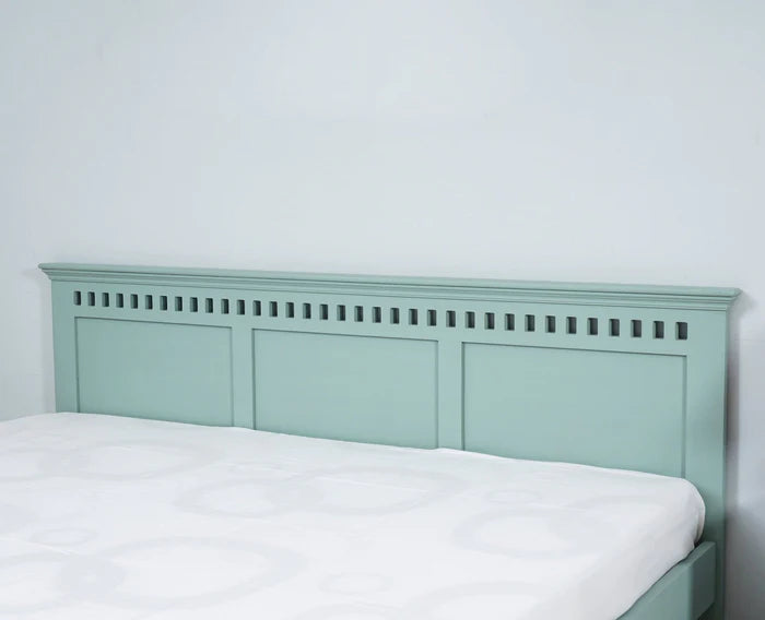 PRITI Solid Wood Queen Size Bed - Silt Green