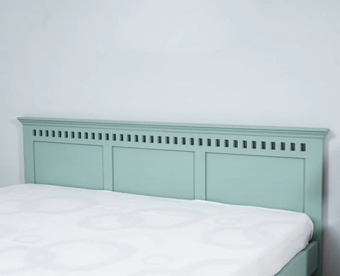 PRITI Solid Wood Queen Size Bed - Silt Green