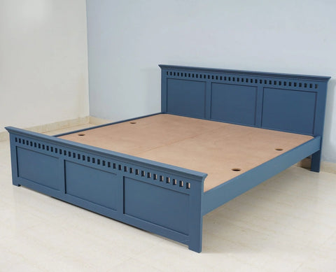 PRITI Solid Wood Queen Size Bed - Blue