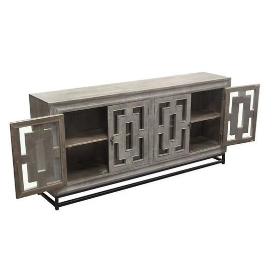 Priti 4-Door Solid Mango Wood Sideboard in Walnut Finish