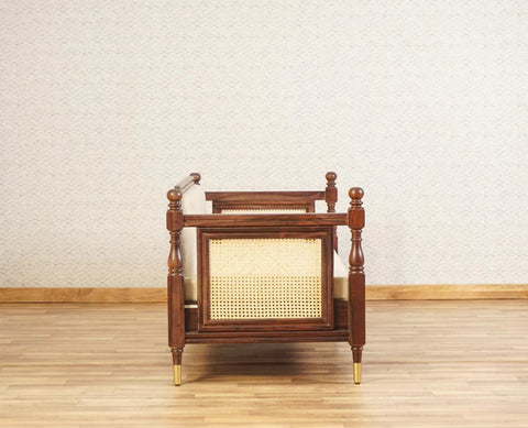 PRITI Wood Rattan Cane three Seater sofa