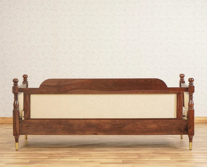 PRITI Wood Rattan Cane three Seater sofa