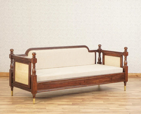 PRITI Wood Rattan Cane three Seater sofa