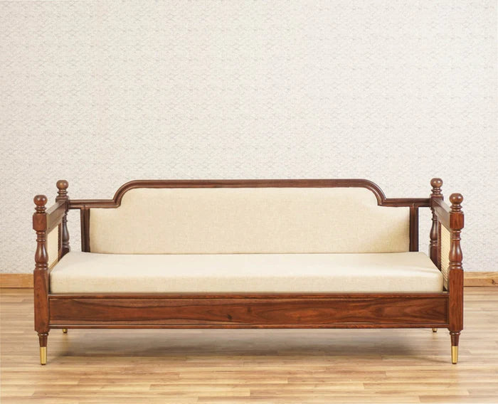 PRITI Wood Rattan Cane three Seater sofa