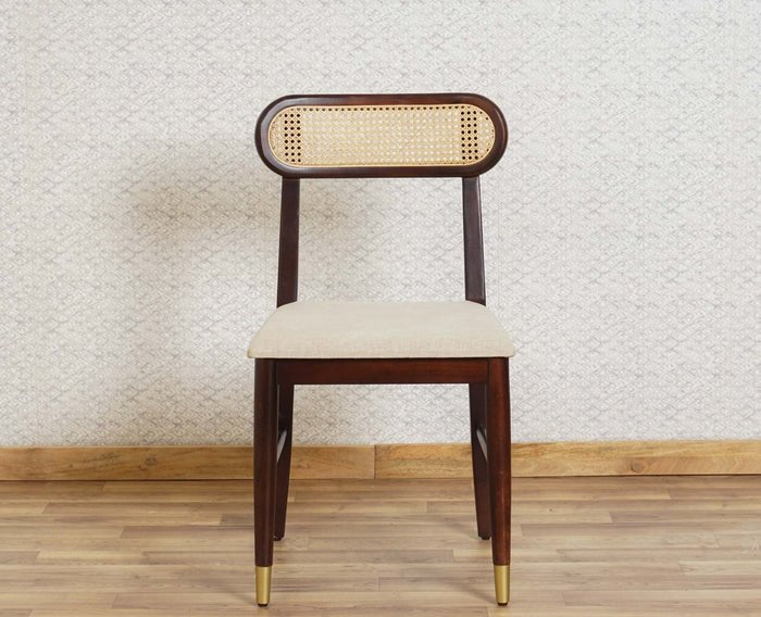 PRITI Solid Wood Rattan Cane Dining Table Four Seater Set