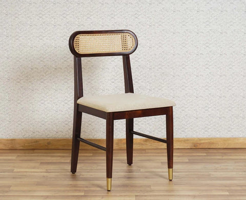 PRITI Solid Wood Rattan Cane Dining Table Four Seater Set