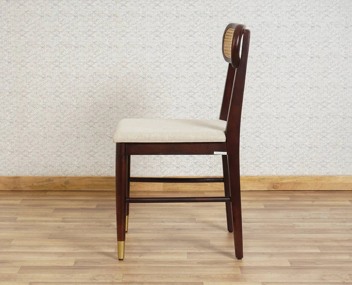 PRITI Solid Wood Rattan Cane Dining Table Four Seater Set