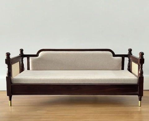 PRITI Wood Rattan Cane three Seater sofa