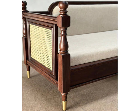 PRITI Wood Rattan Cane three Seater sofa