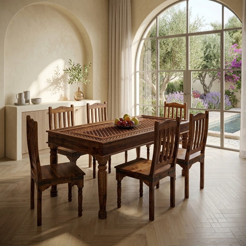 PRITI : Verona Antique Brass Solid Wood Brass Dining Table set