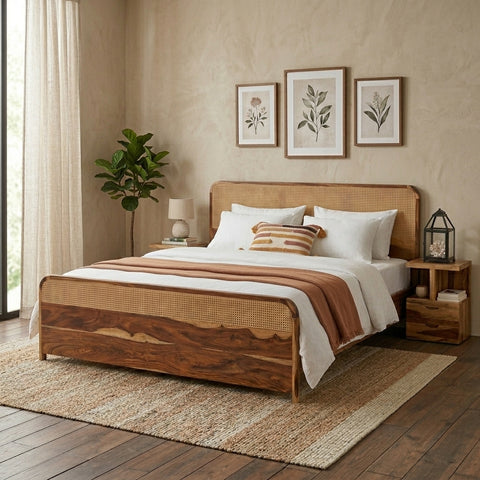 PRITI Solid Wood Cane Bed