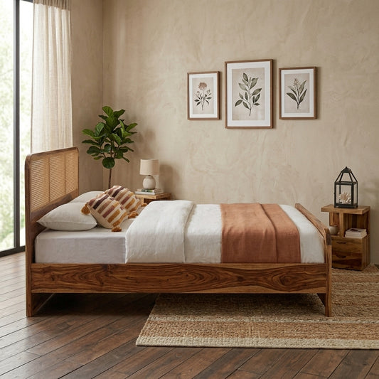 PRITI Solid Wood Cane Bed