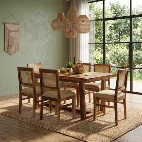 PRITI Dining Table With Cane Weave Chairs