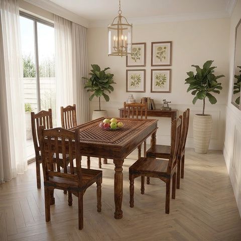 PRITI : Verona Antique Brass Solid Wood Brass Dining Table set