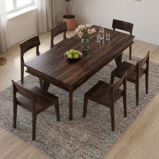 PRITI : Pasig Modern Rustic Solid Wood Dining Table and 6 Chair Set
