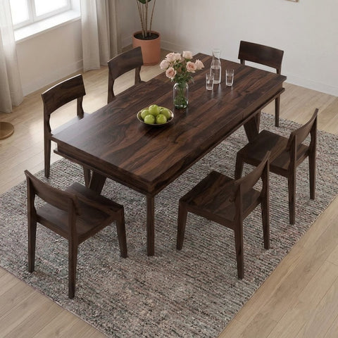 PRITI : Pasig Modern Rustic Solid Wood Dining Table and 6 Chair Set
