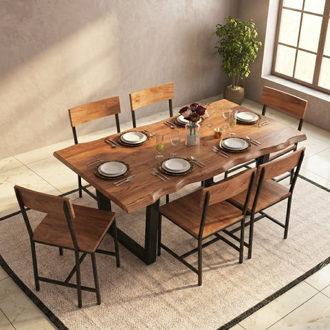 PRITI : Live Edge 6 Seater Dining Set In Natural Finish