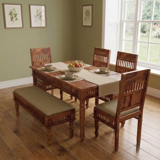 PRITI : Venice 6 Seater Dining Table Set with Bench Chairs
