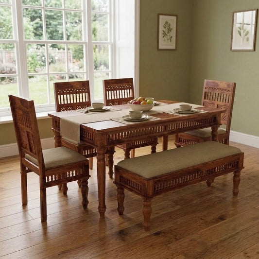 PRITI : Venice 6 Seater Dining Table Set with Bench Chairs