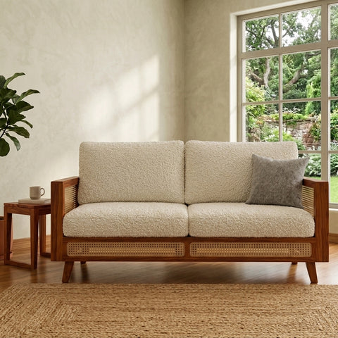 PRITI Sheesham Wood and Cane Sofa for Living Room
