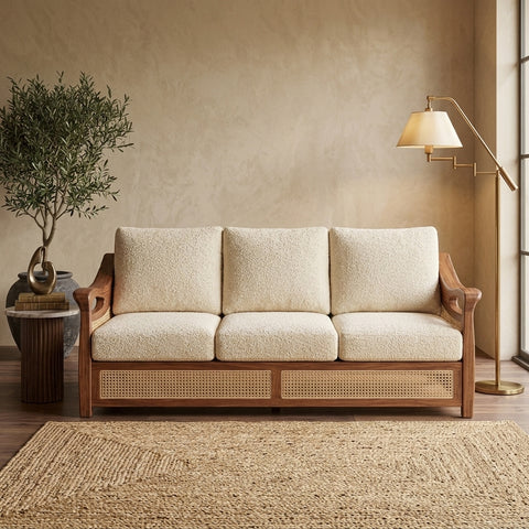 PRITI Sheesham Wood and Cane Sofa for Living Room