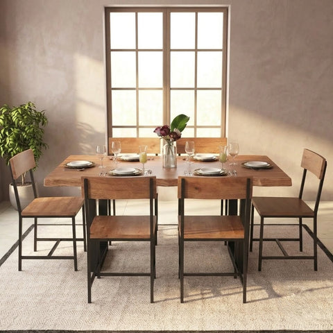 PRITI : Live Edge 6 Seater Dining Set In Natural Finish