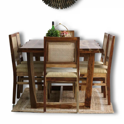 PRITI Dining Table With Cane Weave Chairs