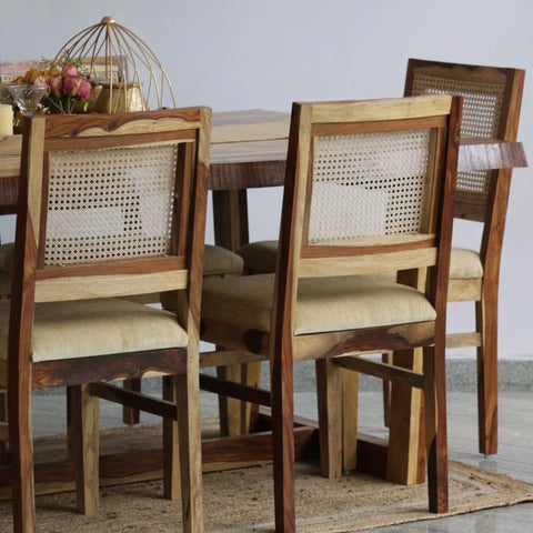 PRITI Dining Table With Cane Weave Chairs