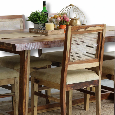 PRITI Dining Table With Cane Weave Chairs