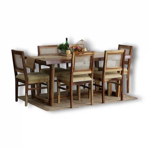 PRITI Dining Table With Cane Weave Chairs