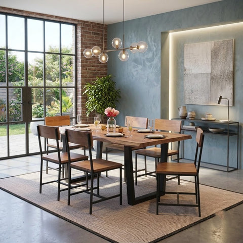 PRITI : Live Edge 6 Seater Dining Set In Natural Finish