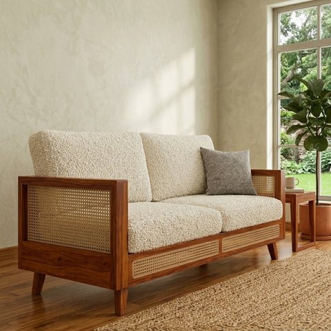 PRITI Sheesham Wood and Cane Sofa for Living Room