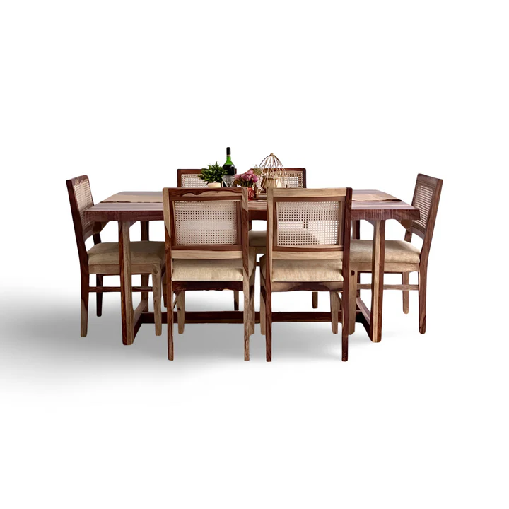 PRITI Dining Table With Cane Weave Chairs