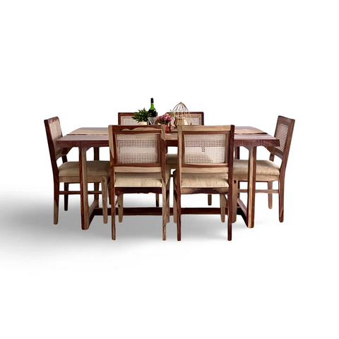PRITI Dining Table With Cane Weave Chairs
