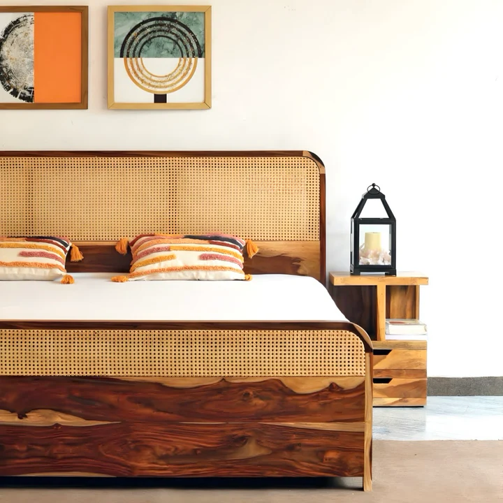 PRITI Solid Wood Cane Bed