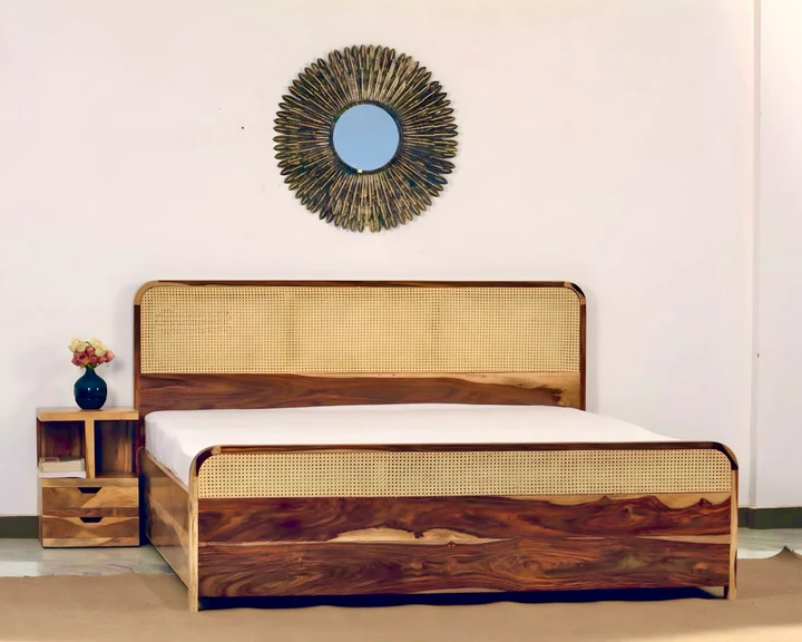 PRITI Solid Wood Cane Bed