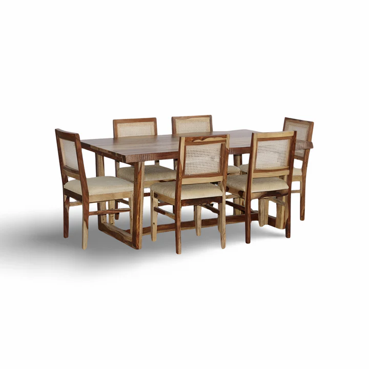 PRITI Dining Table With Cane Weave Chairs