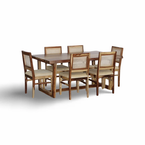 PRITI Dining Table With Cane Weave Chairs