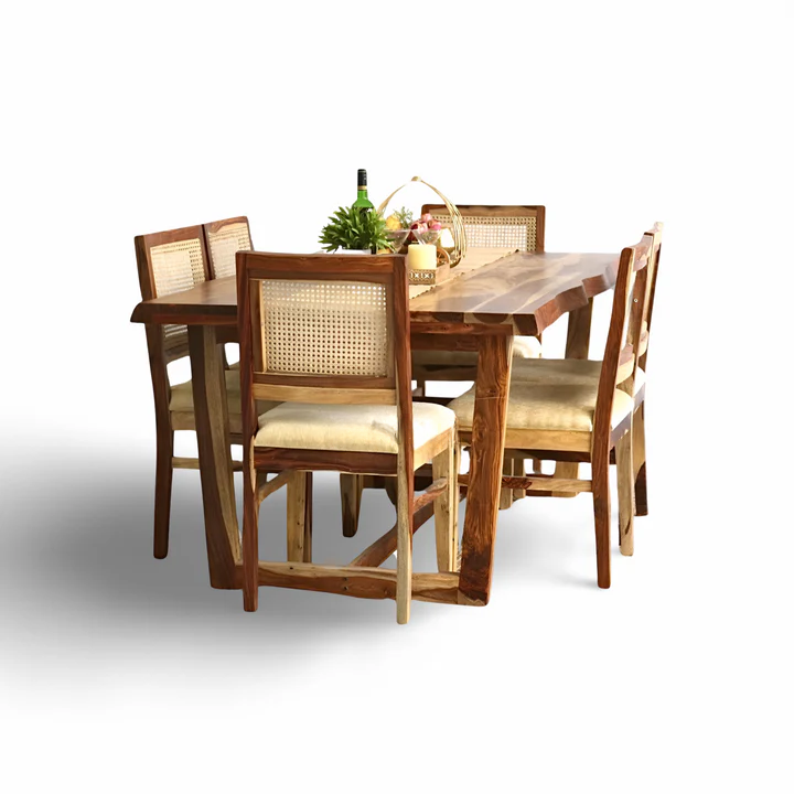 PRITI Dining Table With Cane Weave Chairs