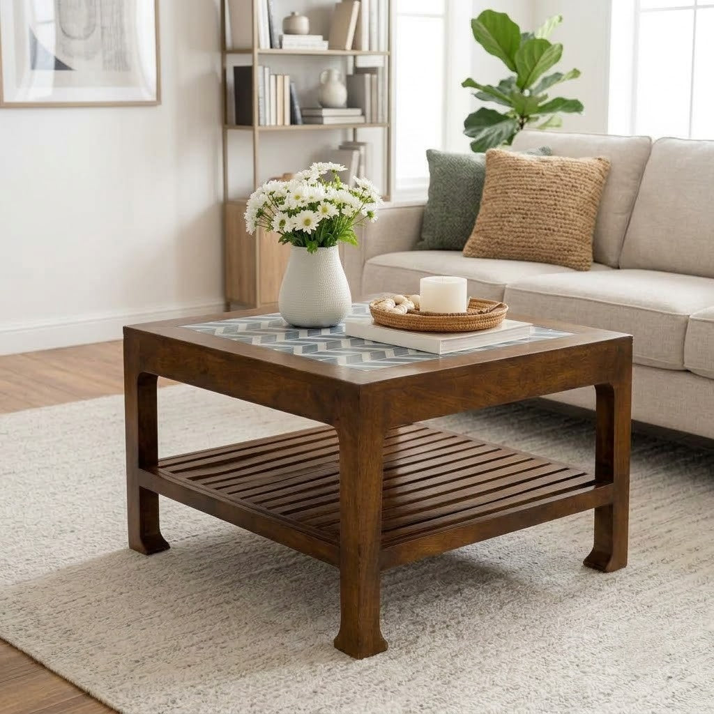 quare wooden coffee table by PRITI made from premium mango wood