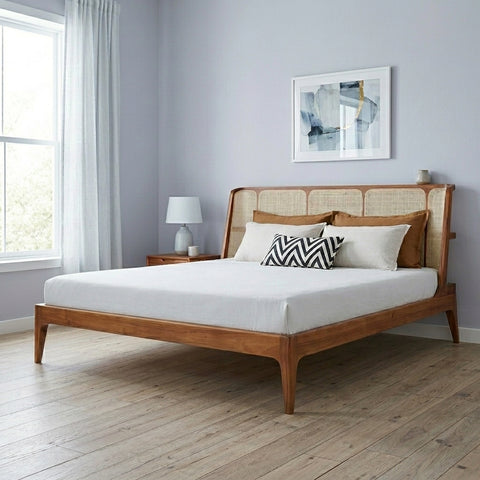PRITI King Size Bed with Rattan