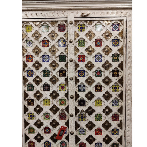 Wooden White Distress Finish Cabinet