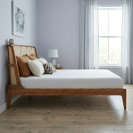 PRITI King Size Bed with Rattan